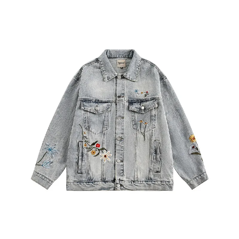 Casual Embroidered Denim Jacket-0