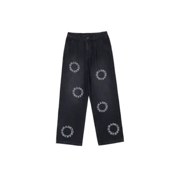 Embroidered Loose Straight Design Mop Pants