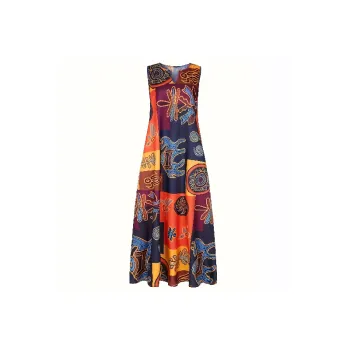Retro Vacation Polyester Dress Women