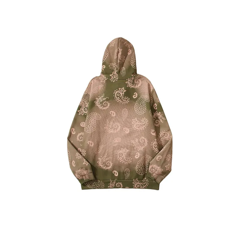 Cashew Flower Full Print Retro Clay Print Old Loose Hoodie-5