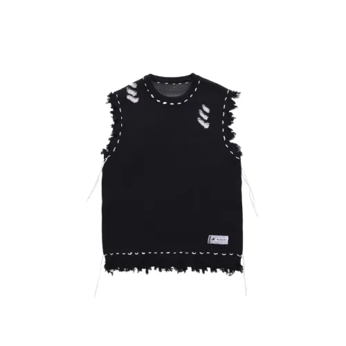 High street Destructive Sense Fur edged Vest Sleeveless Sweater