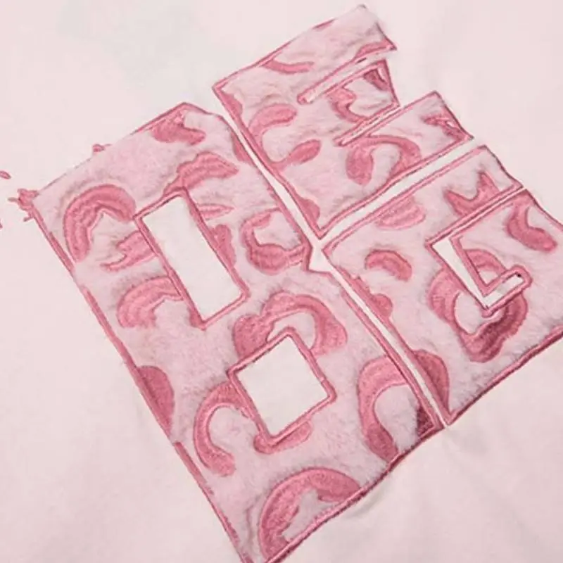 Embroidery Loose Cotton Blended Fabric T Shirt-6