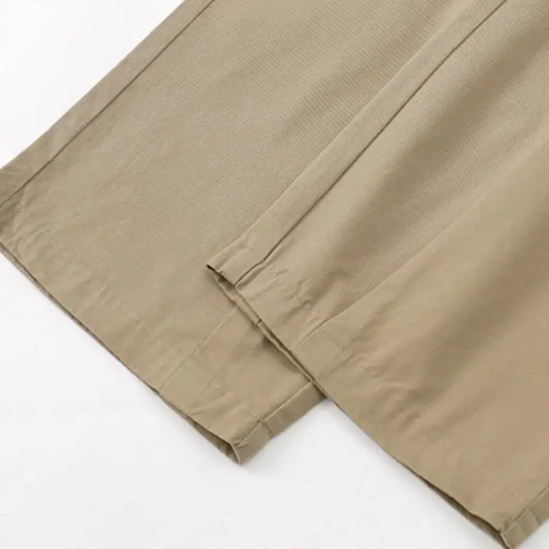 Simple Plain Woven Cotton Casual Pants-5