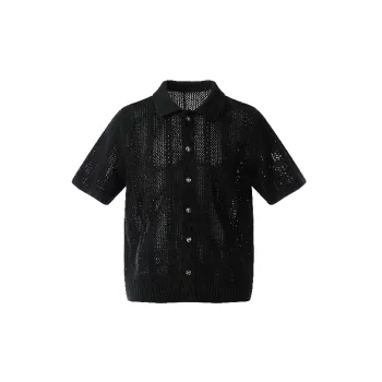 Fashionable Hollow Out Blended Synthetic Fabrics Polo