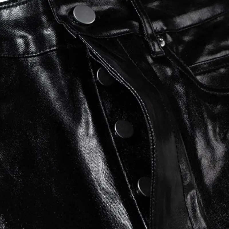 Fashionable Loose Denim Leather Pants-4