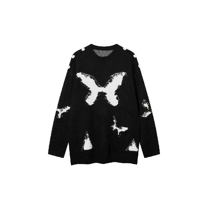 Casual Butterfly Contrast Loose Blended Synthetic Fabrics Sweater-0