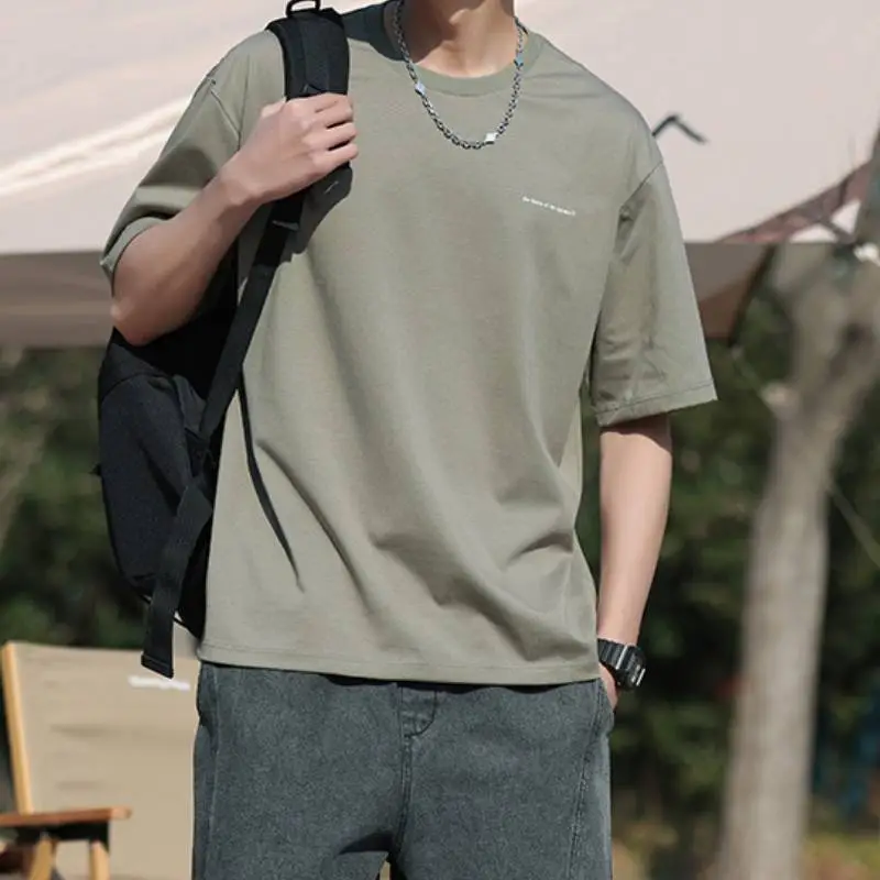 Loose Plain Cotton T Shirt-4