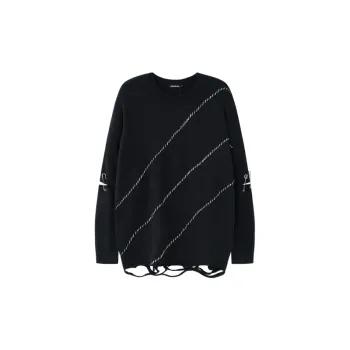 Retro High Street Irregular Hole Pin Open Line Contrast Color Loose Knit Sweater