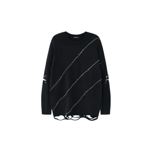 Retro High Street Irregular Hole Pin Open Line Contrast Color Loose Knit Sweater
