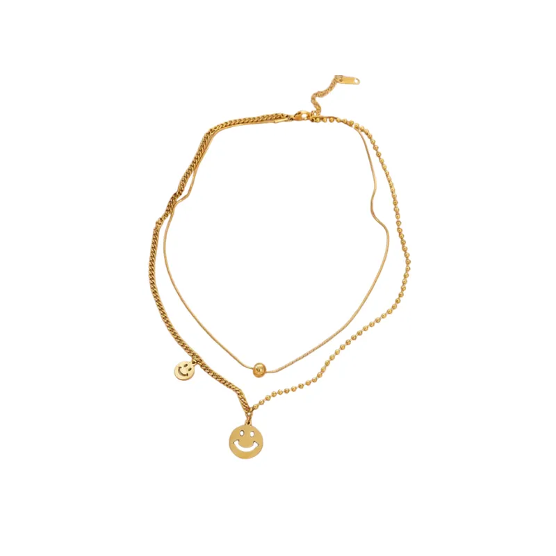 Double Layer Smiley Face Lucky Necklace-0