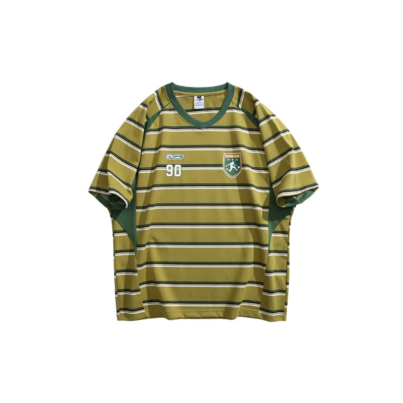 Retro Striped Cotton Blended Fabric T Shirt Unisex-0