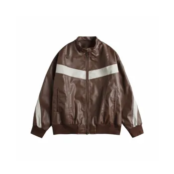 Retro Color Matching Collar Leather Casual Motorcycle Jacket