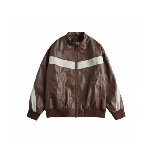 Retro Color Matching Collar Leather Casual Motorcycle Jacket