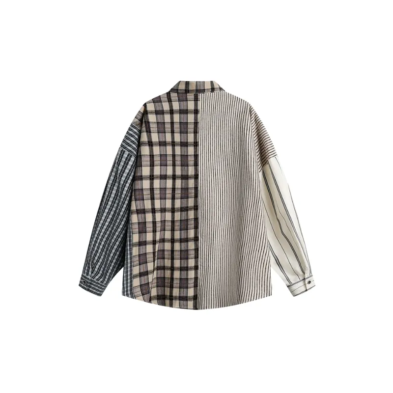 Loose Casual Plaid Striped Shirt-1