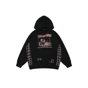 Sides Stitching Plaid Hole Hoodie