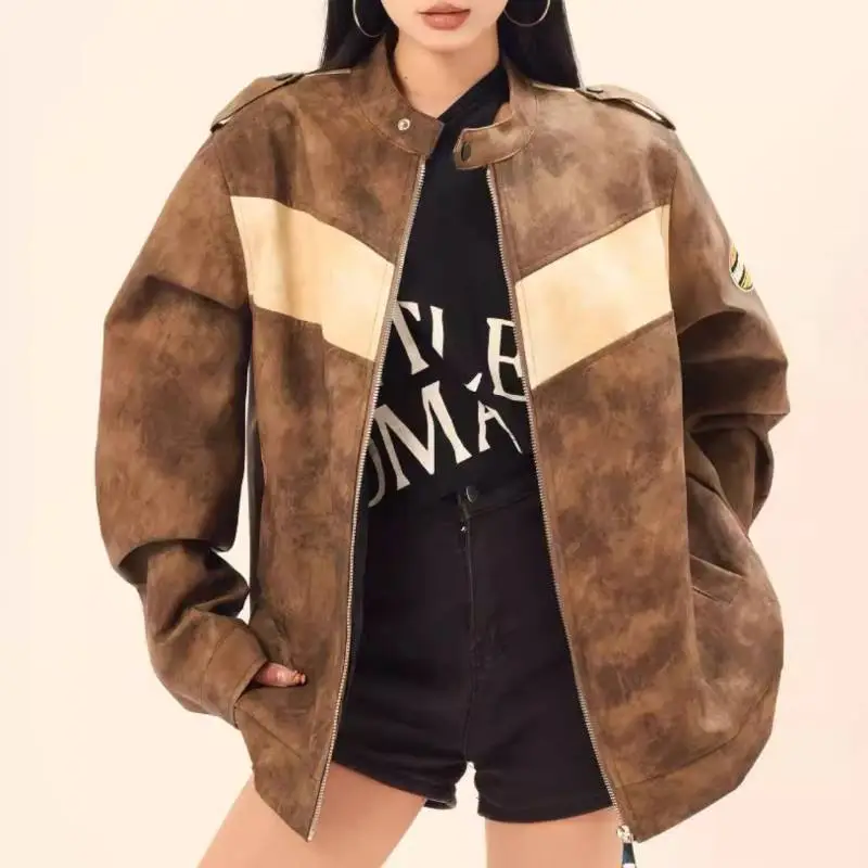 Embroidery Loose PU Jacket-8