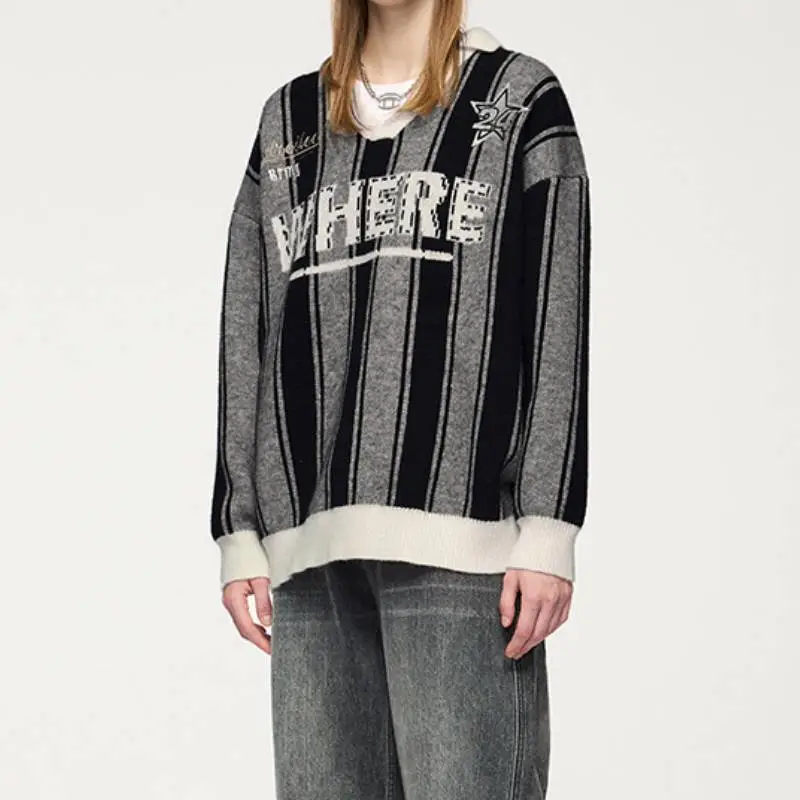 Retro Sporty Acrylic Fibres Sweater-8