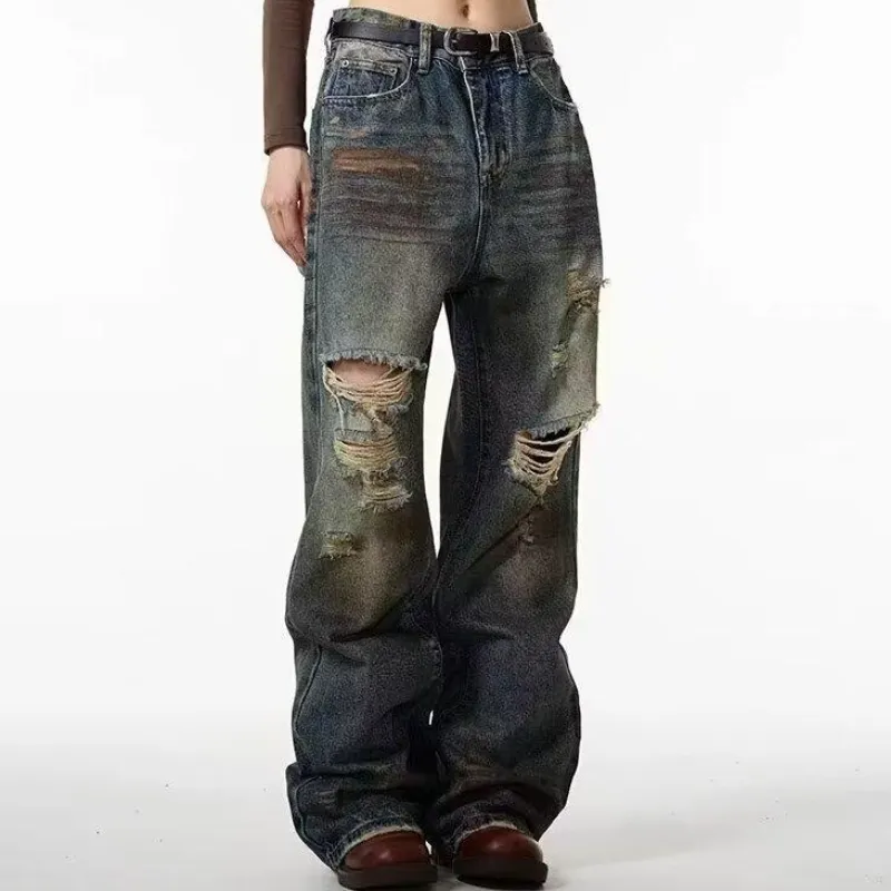 Fashionable Washed Straight Leg Jeans-1
