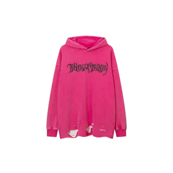 Aged Washed Hragened Skull Print Design Velvet Hoodie