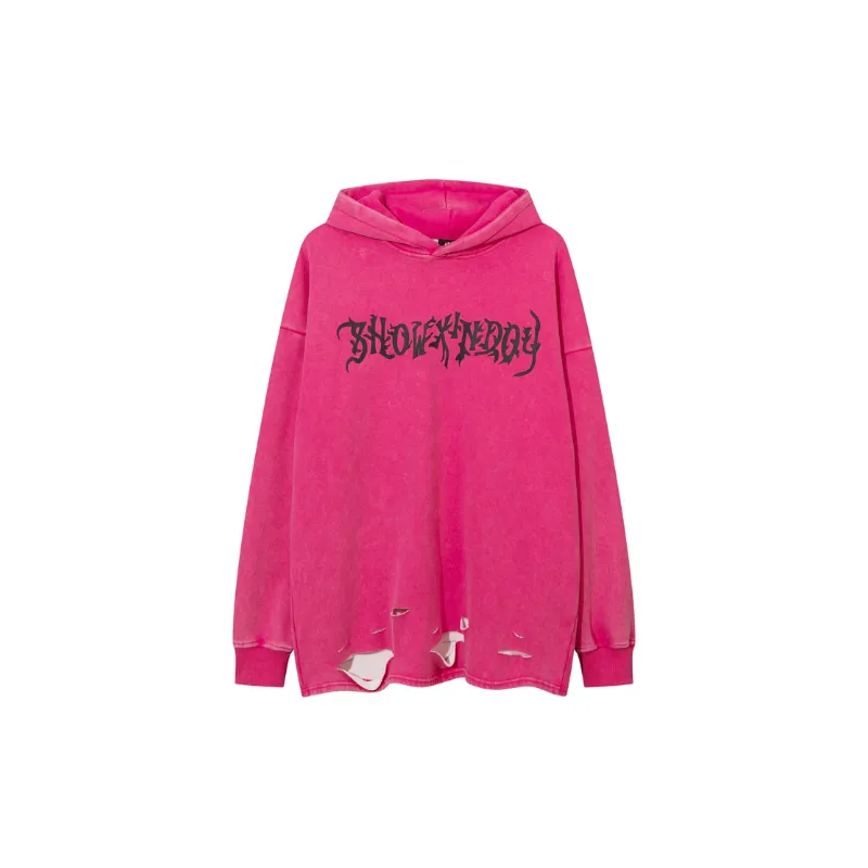 Aged Washed Hragened Skull Print Design Velvet Hoodie-0