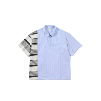 Tide Design Splicing Striped Short Sleeved Shirt
