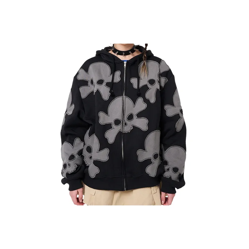 Street Zipper Skull Sweatshirt Women-0