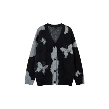Retro Butterfly Contrast Color Cotton Blended Fabric Sweater