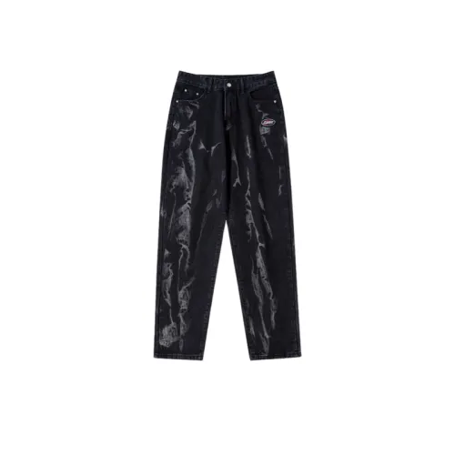 Dark Washed Old Loose Straight Leg Tie-Dye Gradient Denim Pants