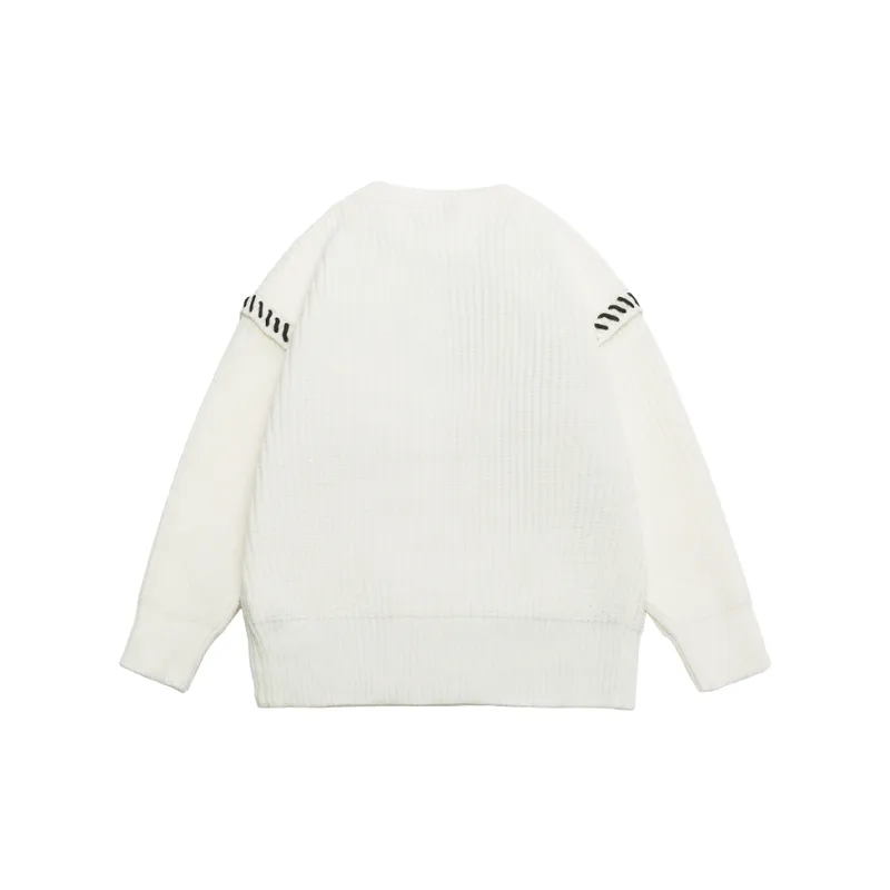 Contrast Color Casual Crewneck Sweater-1