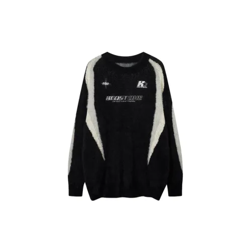 Hip Hop Stitching Contrast Color Crewneck Sweater