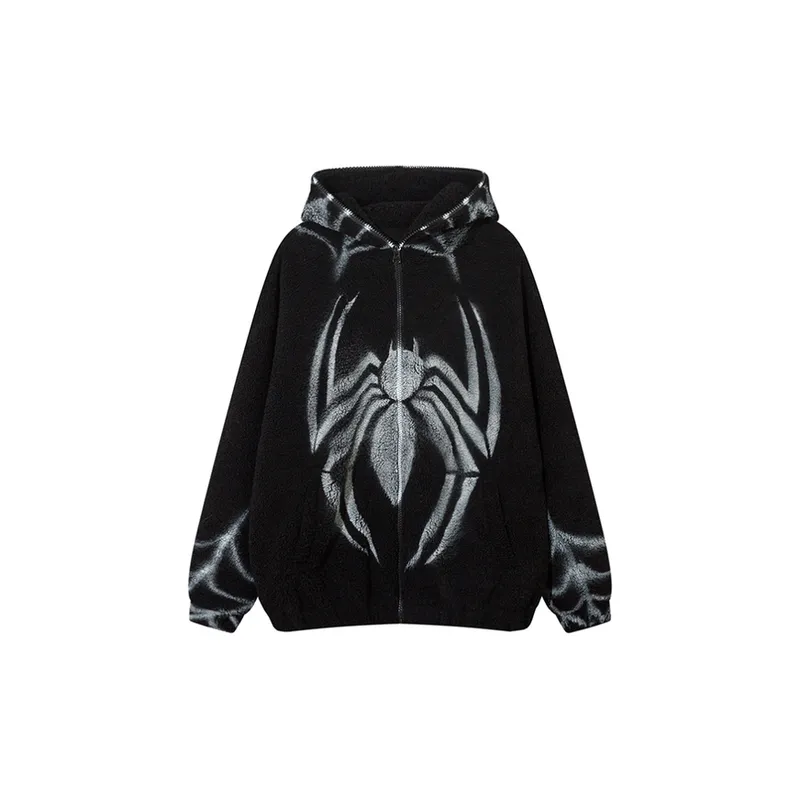 Hip Hop Retro Creative Spider Print Cardigan Hoodie