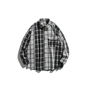 Plaid Pocket Decorated Turn Down Collar Shirt