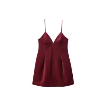 Elegant Plain Woven Slip Dress Women