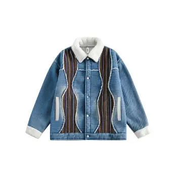 Retro Blue Washed Stitching Denim Cotton Coat