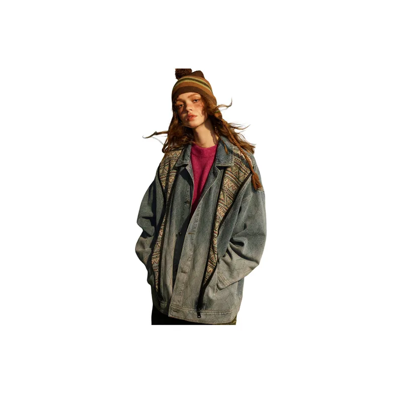 New Style Retro Washed Old Trendy Brand Ethnic Style Loose Spring Denim Jacket-3
