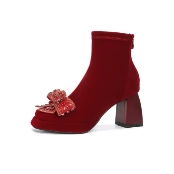 Elegant Rhinestone Bow High Heels