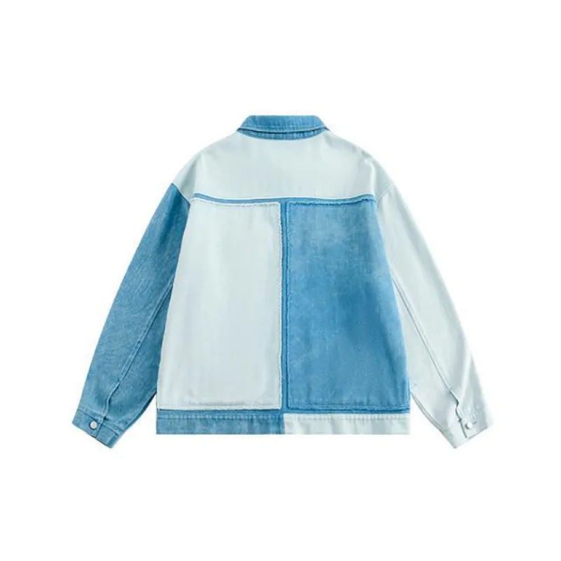 Loose Retro Blue Patchwork Jacket-1