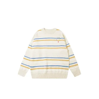 Street Trend BF Style Button Stripe Lazy Sweater