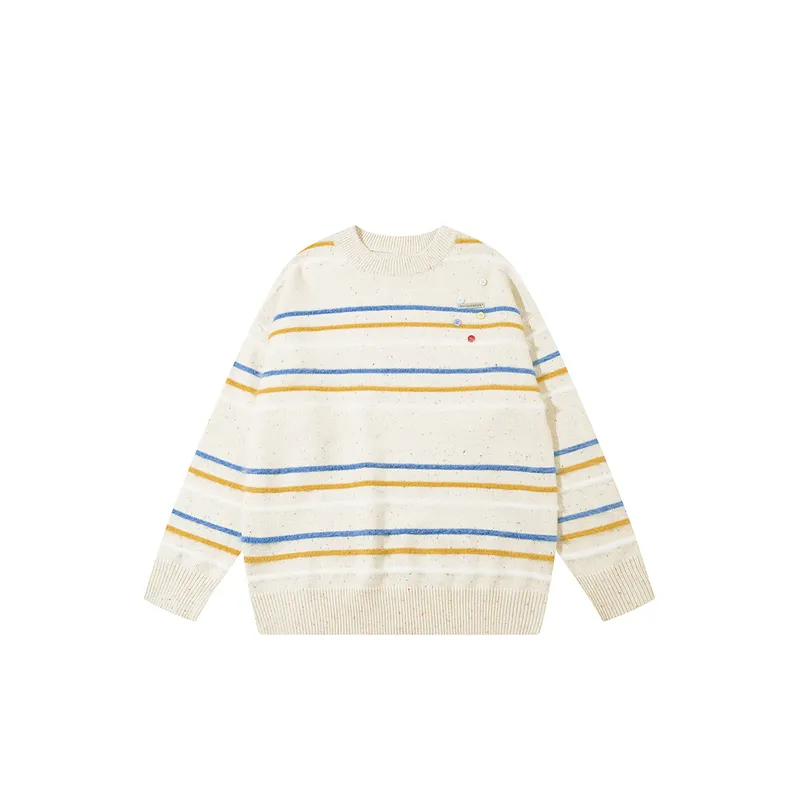 Street Trend BF Style Button Stripe Lazy Sweater-0