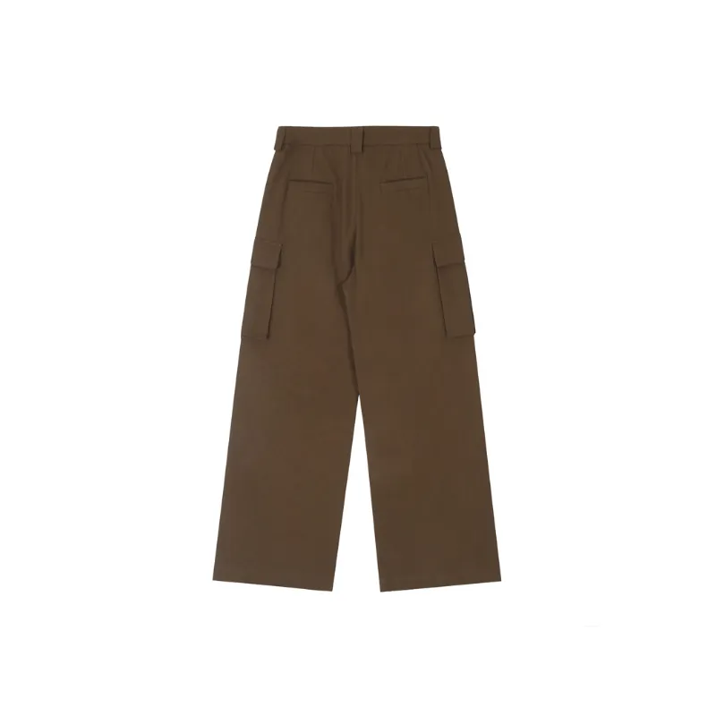 Retro High Street Solid Color Loose Straight Trousers-1