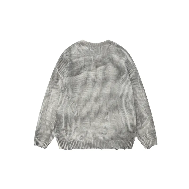 Retro Design Feeling Hole Round Neck Sweater-1