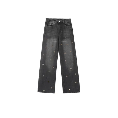 Washed & Distressed Denim Straight-Leg Trousers