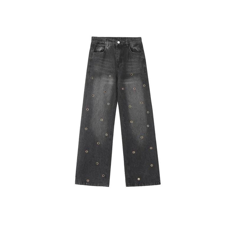 Washed & Distressed Denim Straight Leg Trousers-0