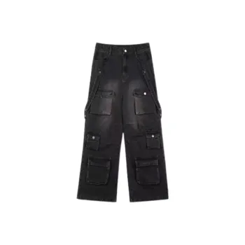 Multi Pocket Retro Loose Wide Leg Jeans