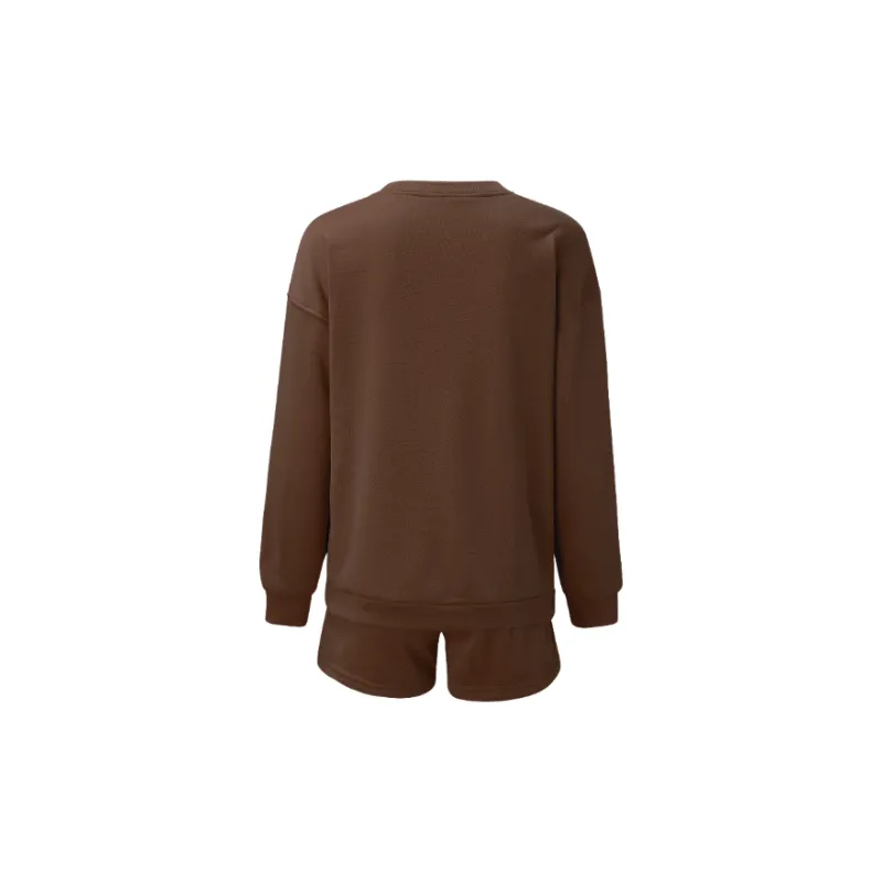 Plain Loose Polyester Sweatshirt Set Women-9