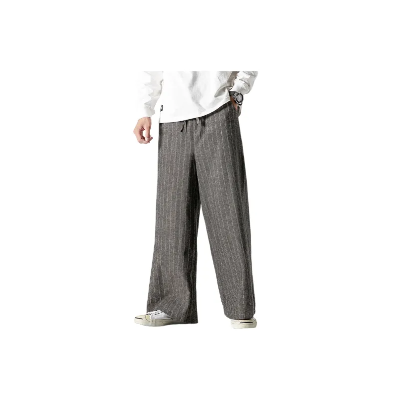 Loose Striped Cotton Casual Pants-4