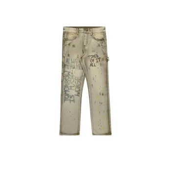 High Street Embroidery Vintage Washed Old Yellow Micro Flared Jeans
