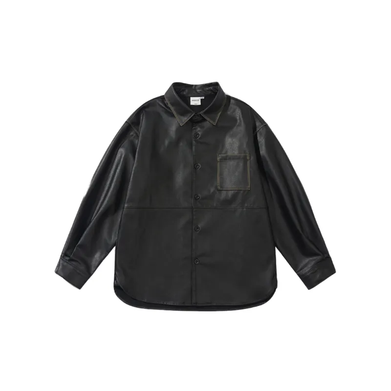 Retro Fashionable Blended Synthetic Fabrics Leather Jacket-0