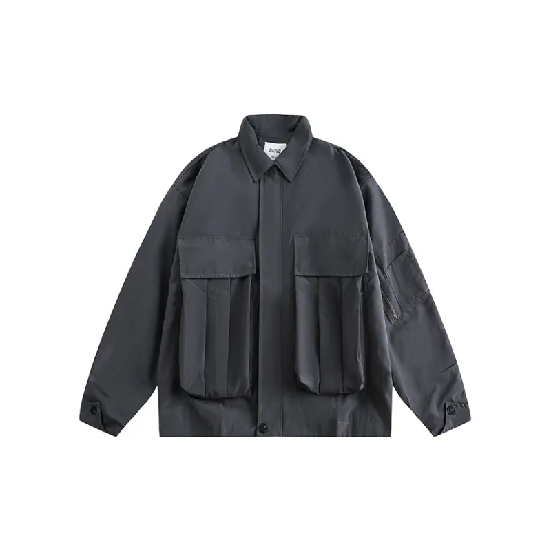 Retro Functional Frock Laps Large Pocket Button Jacket-0