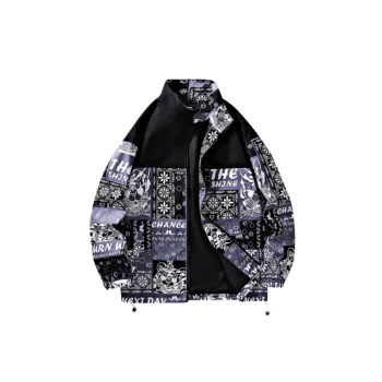Vertical Collar Jacket Loose Waist Flower Pattern